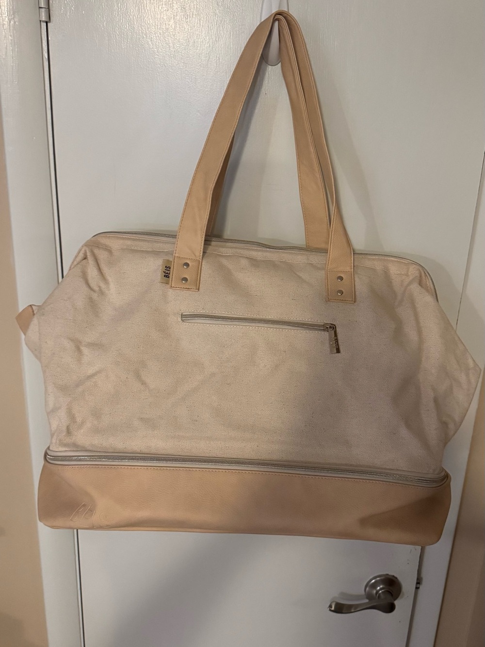 BEIS Beige Canvas & Tan Leather Duffel Bag